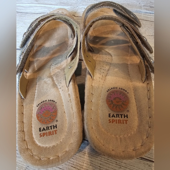Earth Spirit Size 7.5 Metallic Rubi Hook & Loop Slip On Comfort Leather Sandals - Picture 3 of 7